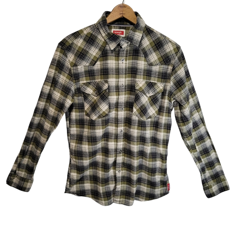 Wrangler Button Down Flannel Shirt Men's Size S Multicolor Plaid Western Cowboy